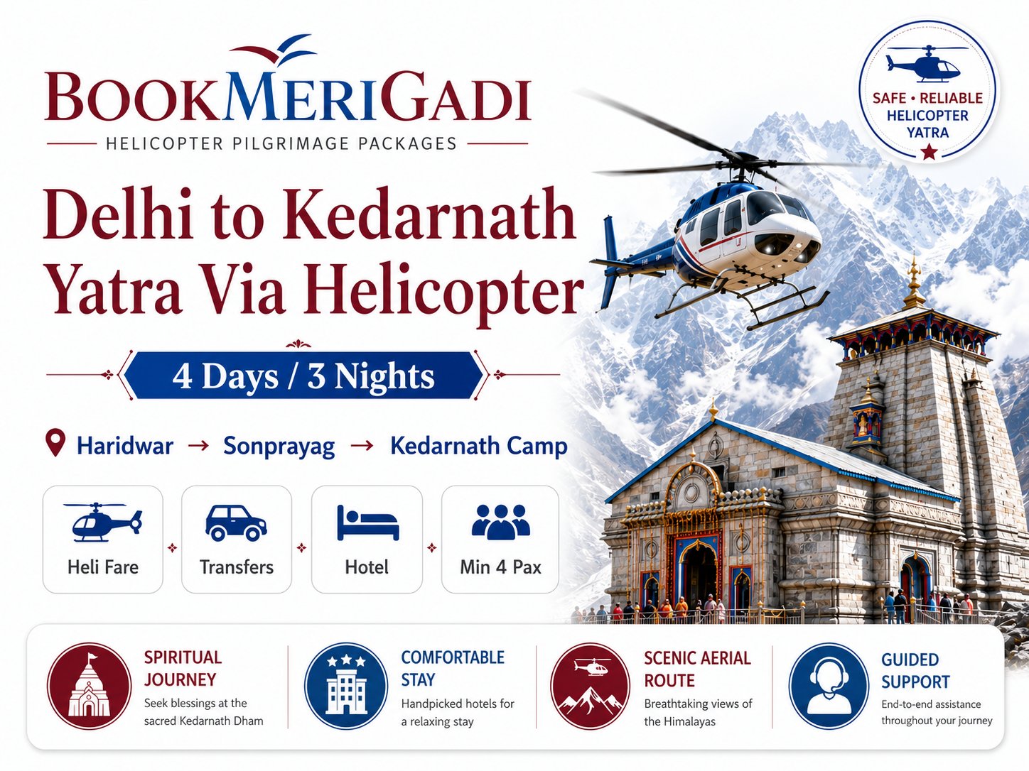 Delhi to Kedarnath Yatra Via Helicopter (4 Days 3 Nights)